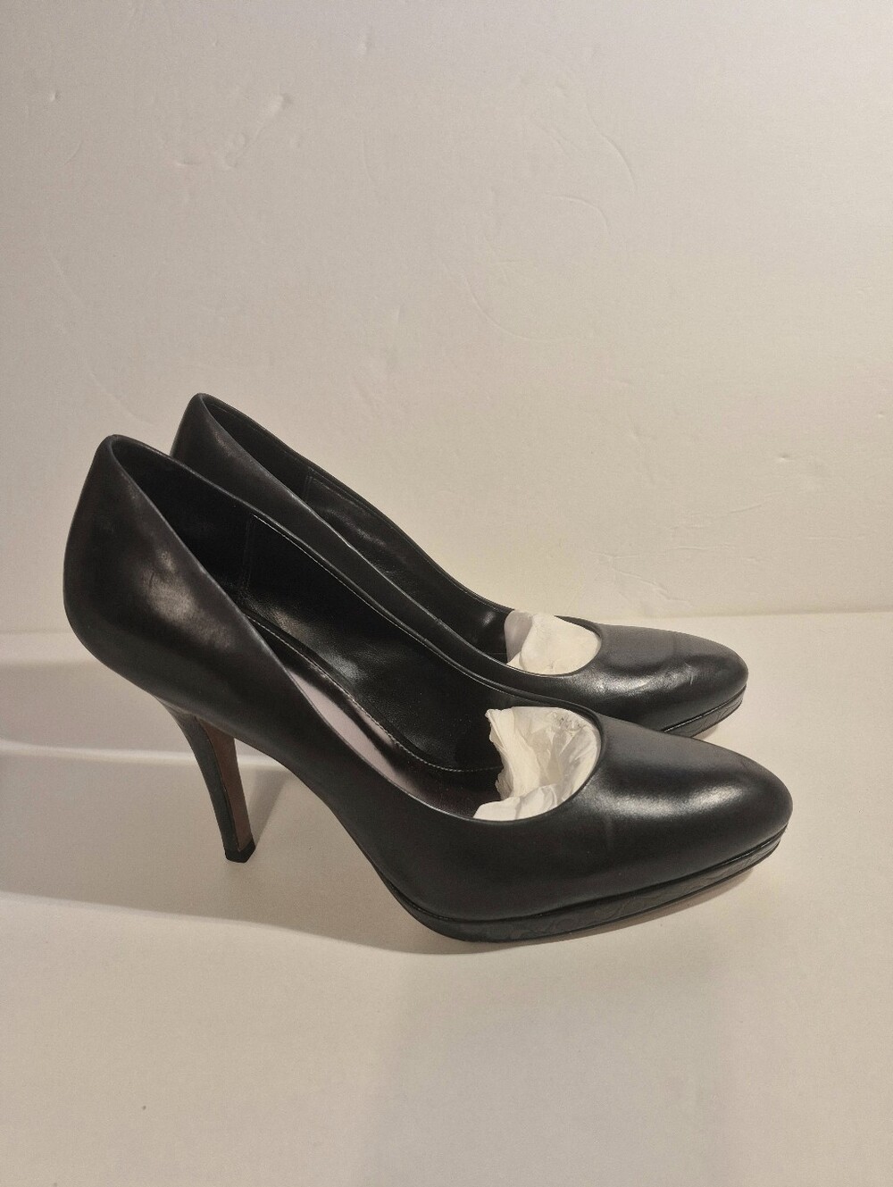 Coach Corrine Leather Stelitto Low Platform Pumps Black Logo Embossed Size 8 B